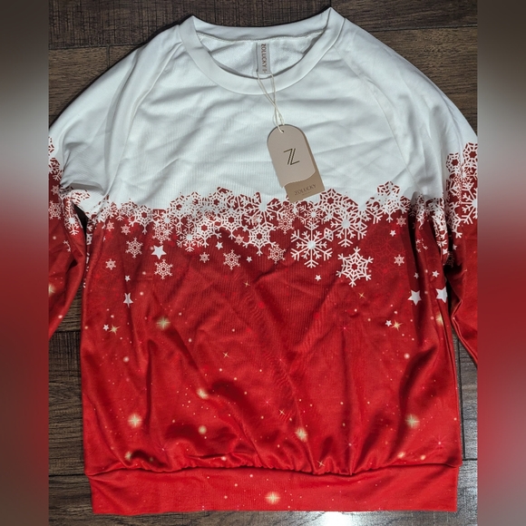 Zolucky Women’s Sweatshirt Christmas Snowflake Stars Red & White Size S NWT - Picture 2 of 16